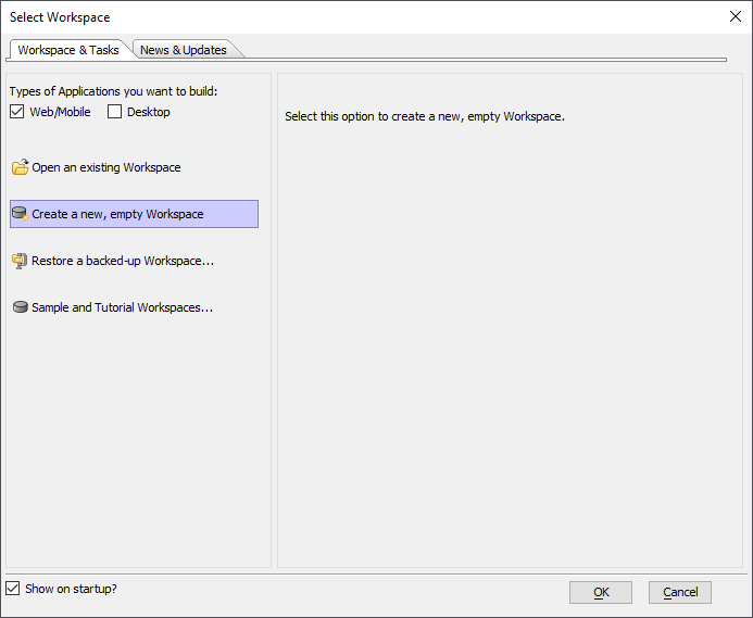 Select Workspace dialog.